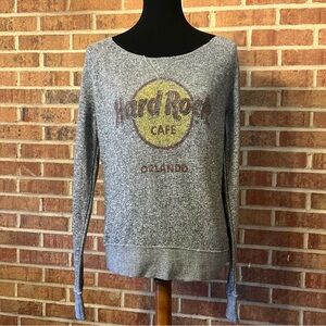 Orlando Hard Rock Cafe Women M Logo Crewneck Sweatshirt Heather Gray Long Sleeve